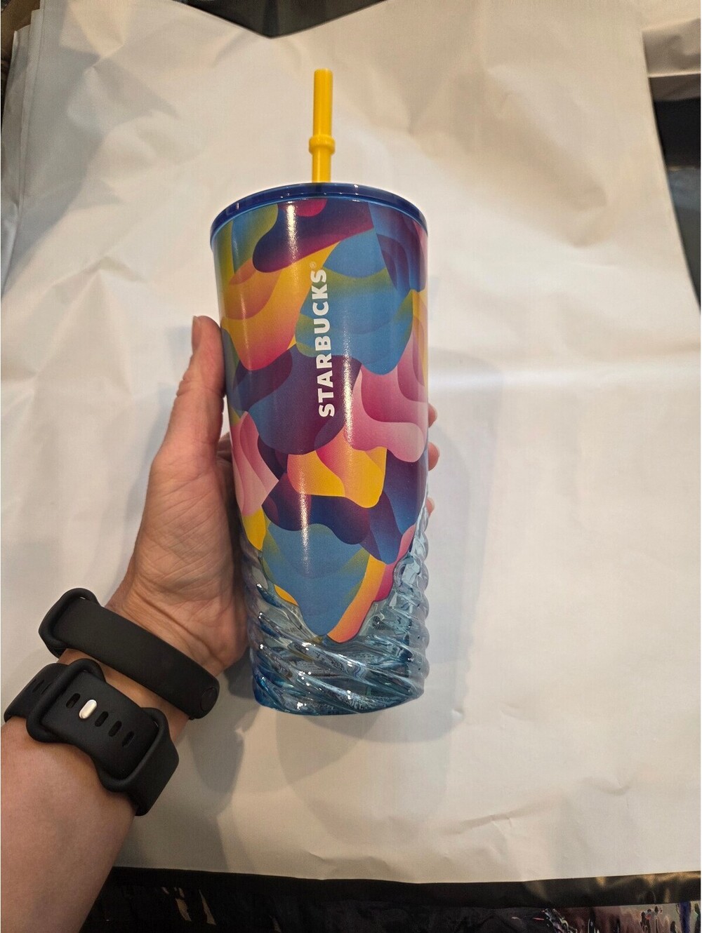 Starbucks glass Colorful Swirl Tumbler with Yellow Straw